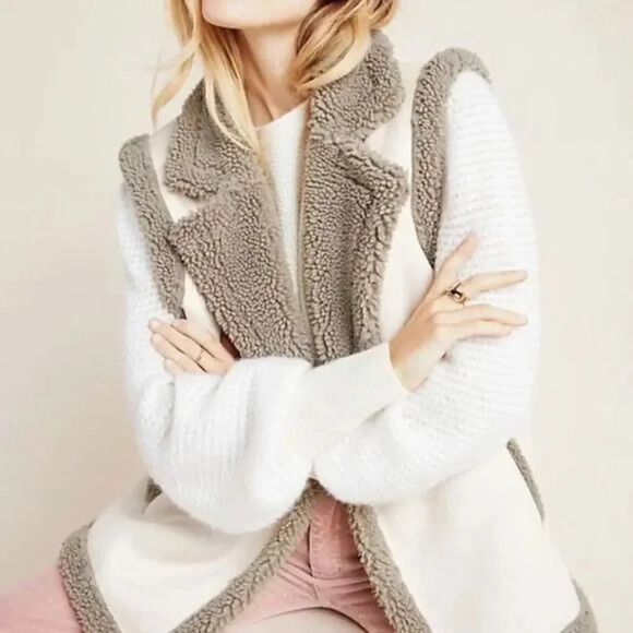 Akemi + Kin Anthropologie Phoebe Vest One Size Faux Suede Sherpa Lined Cozy - Picture 1 of 10